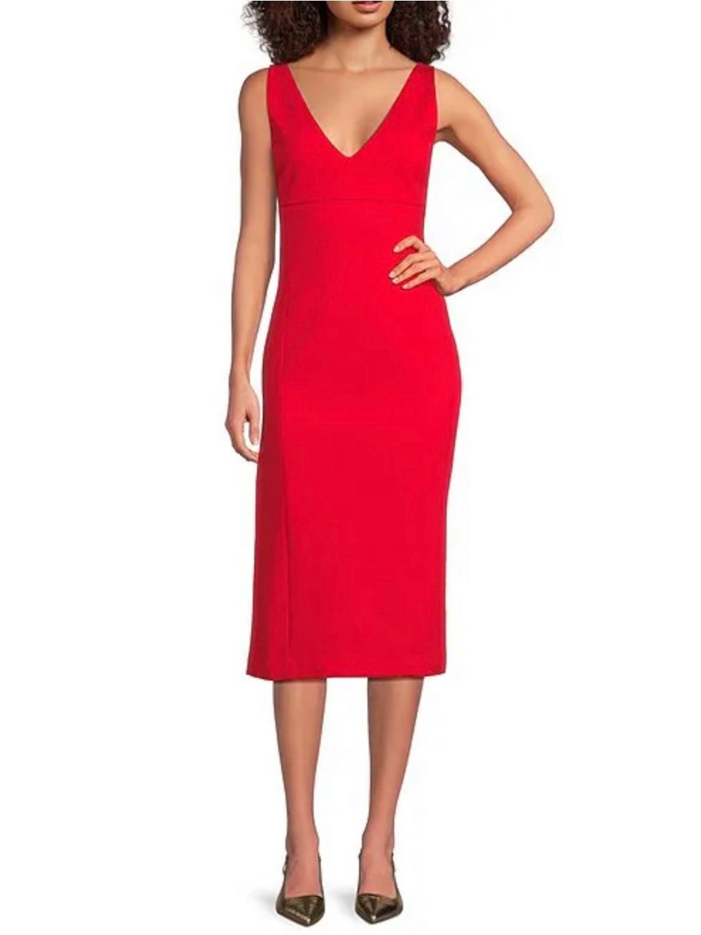 🆕 SPANX Red V-Neck Sleeveless Midi Dress
